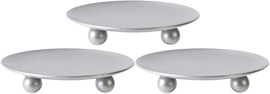 Scwhousi Silver Iron Plate Candle Holder, Decorative Iron Pillar Candle Holder, Set of 3,Candle Stand for Wax Candles