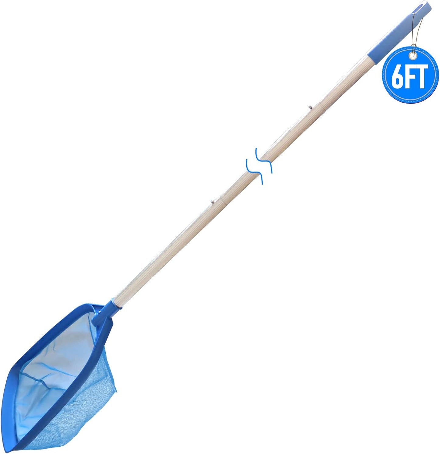 Poolvio Swimming Pool Leaf Skimmer Net, with 5 Sections Telescopic Aluminum Pole & Nylon Medium Fine Mesh Pool Net, Pool Cleaning Tool for Removing Leaves & Debris