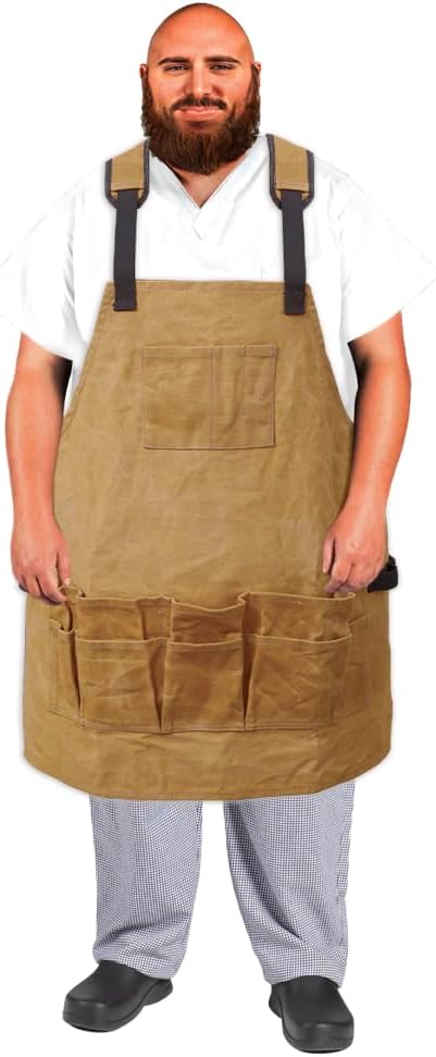 Urby Big and Tall Plus Size Work Apron: Flame Resistant Leather Welding Apron, Wood and Workshop Canvas. Butcher Rubber.