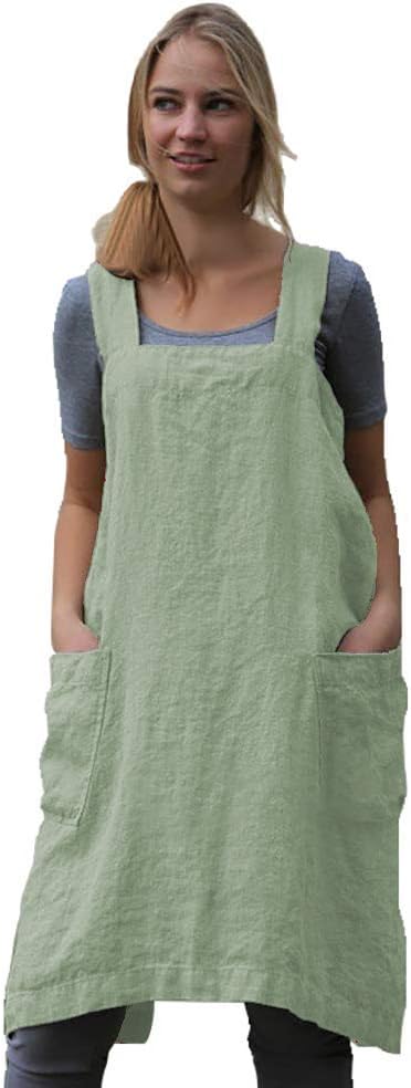 WROLEM Women's Practical Cross Back Pinafore Apron with Large Pockets Home Kitchen,Restaurant,Coffee House,Cooking,Gardening