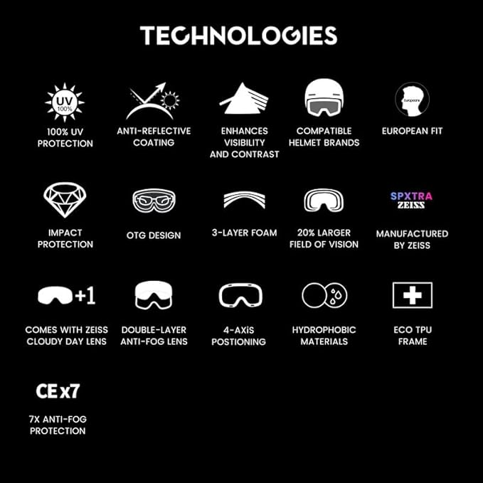 Powster Ski Goggles Snow OTG Snowboard Goggles Magnetic Interchangeable Lens Frameless UV Protection Anti-fog mobile Skating