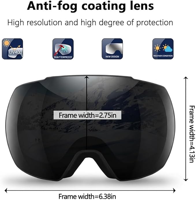 OULAIQI OTG Ski Goggles UV400 Anti-Fog Snowboard Glasses for Men Women Youth- Perfect for Skiing, Snowboarding,Winter Sports