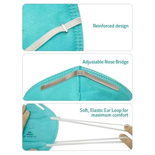 BYD Green Particulate Respirator Model DE2322 (Approval Number TC-84A-9315) 100 Pack (5-Box) w. Individually Wrapped,Breathable Disposable Foldable Safety Mask w. Head Strap & Nose Wire for Tight Fit