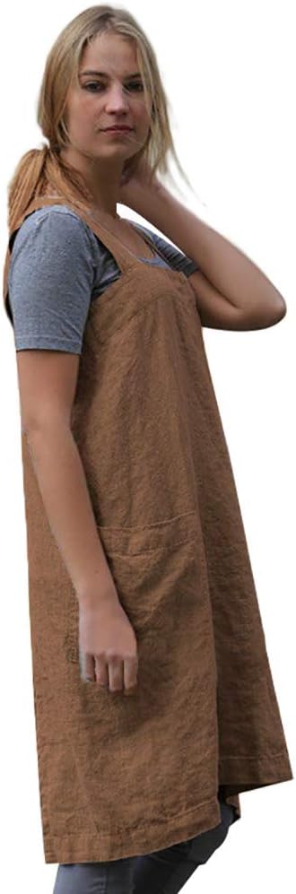 WROLEM Women's Practical Cross Back Pinafore Apron with Large Pockets Home Kitchen,Restaurant,Coffee House,Cooking,Gardening