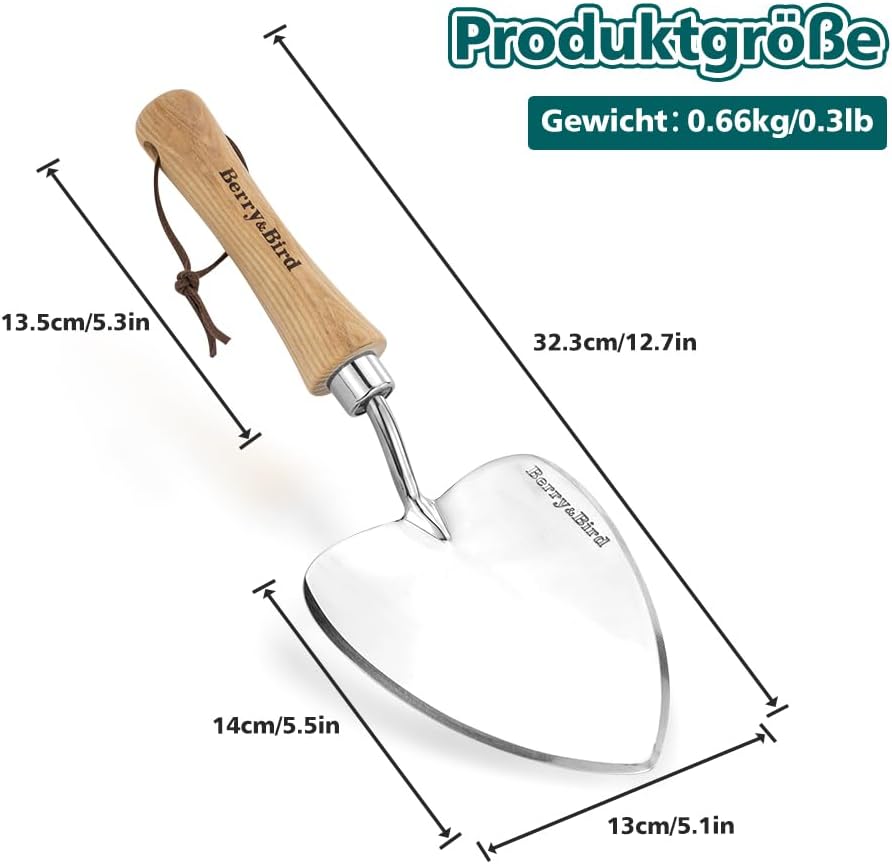 Berry&Bird Perennial Trowel, Oversized Garden Potting Trowel with Sharp Blade Wood Hand Shovel, Stainless Steel Planting Trowel Gardening Tool for Roots,Planting,Digging,Transplanting and Cutting