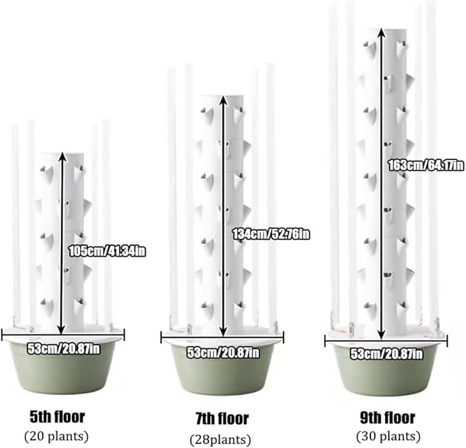 Hydroponic Tower Indoor/Outdoor Smart Garden for Herbs, Fruits, and Vegetables, 5/7/9 Layers, Vertical Aeroponic Growing Kit with Smart Timer, Silent Water Pump, Space-Saving,28holes