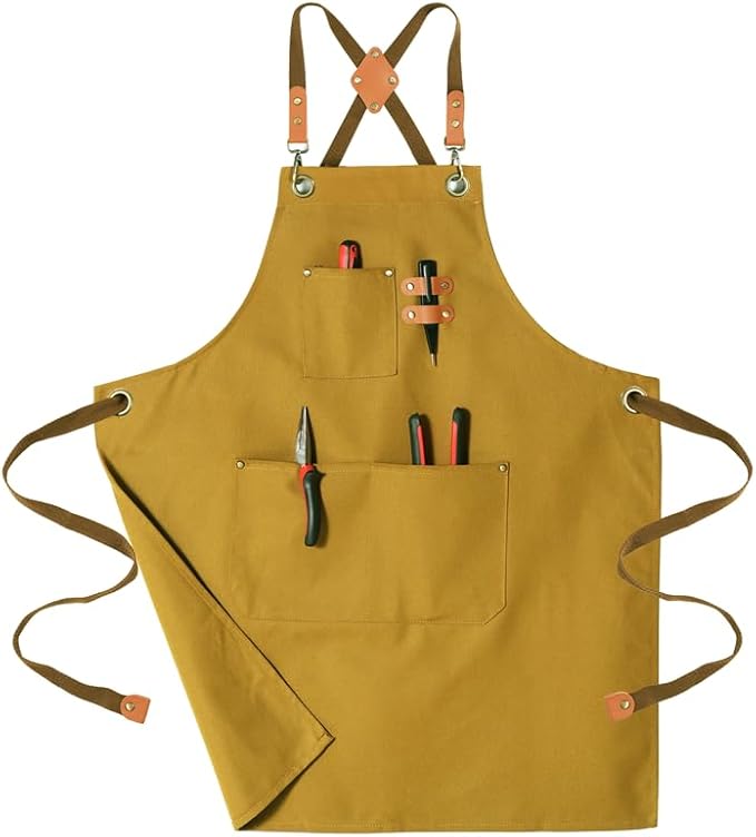 Chef Aprons for Men Canvas Apron with Large Pockets and Adjustable Neck Strap for Cooking,BBQ, Gardening