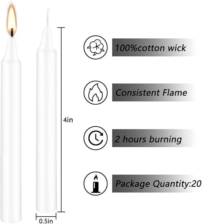 White Candles Set of 40, 4" White Spell & Chime Candles, Unscented Mini Taper Candle for Witchcraft, Wiccan Altar, Magic Tools, Rituals, Prayer, Meditation and Christmas Party Decoration