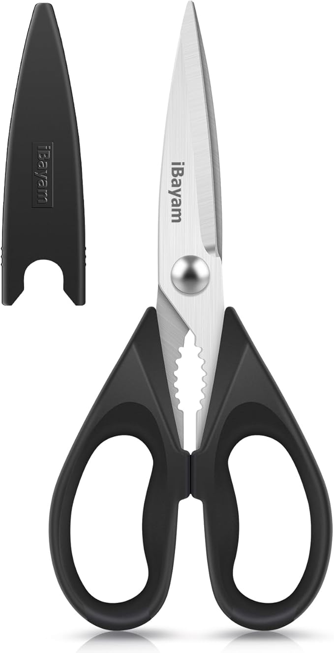 iBayam All Purpose Kitchen Shears with Protective Sheath Durable Stainless Steel Scissors, Dishwasher Safe, Soft Grip Comfort Handle