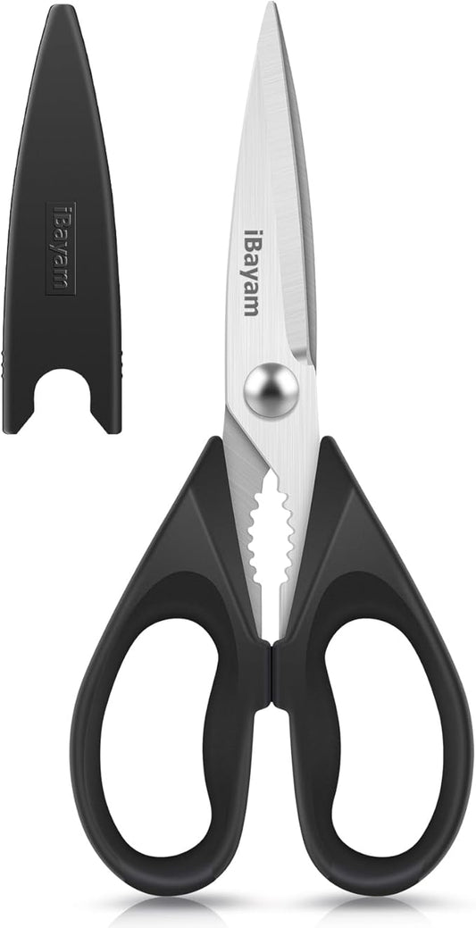 iBayam All Purpose Kitchen Shears with Protective Sheath Durable Stainless Steel Scissors, Dishwasher Safe, Soft Grip Comfort Handle