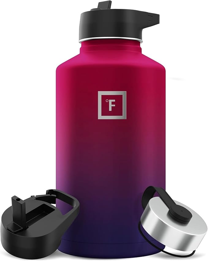 IRON °FLASK Camping & Hiking Hydration Flask with Straw, Wide Mouth Insulated Stainless Steel Sports Water Bottle - 64 oz Dark Rainbow
