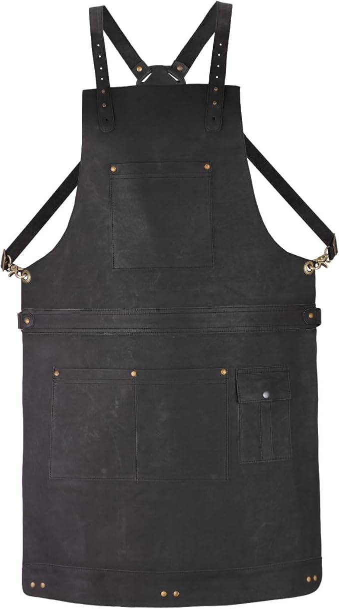 Premium Full Grain Leather Apron, Crossbody Bib Design, Dark Brown, Unisex
