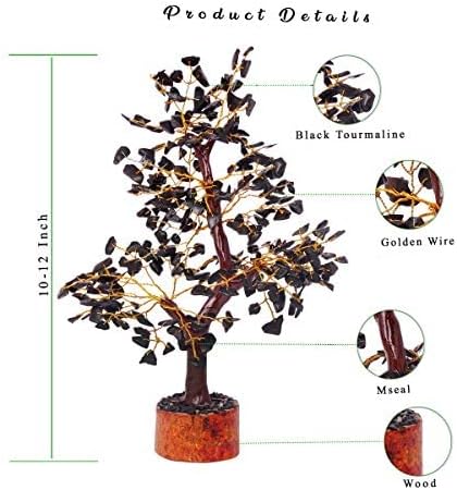 FASHIONZAADI Black Tourmaline Gemstone Tree - Crystal Tree of Life - Crystals and Stones Home Office Decor - Good Luck Gifts for Women