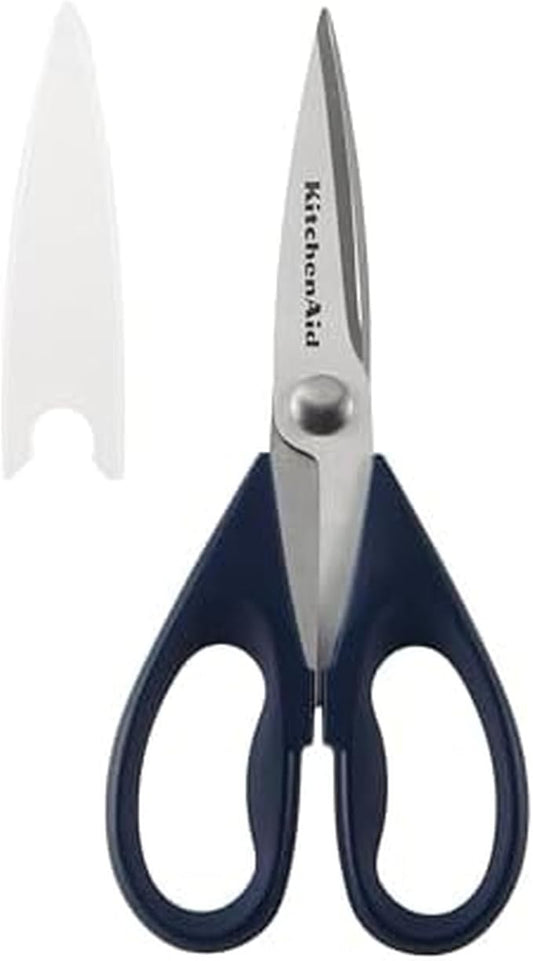 KitchenAid All Purpose Kitchen Shears with Protective Sheath Durable Stainless Steel Scissors, Dishwasher Safe, Soft Grip Comfort Handle, 8.72 Inch, Ink Blue