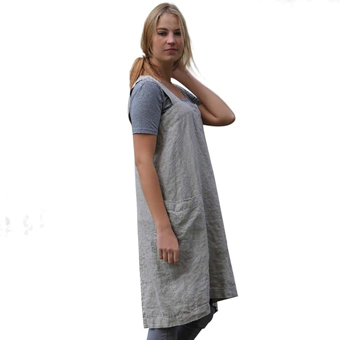 WROLEM Women's Practical Cross Back Pinafore Apron with Large Pockets Home Kitchen,Restaurant,Coffee House,Cooking,Gardening