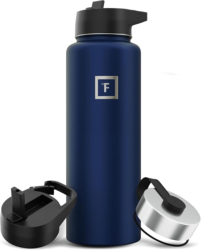 IRON °FLASK Camping & Hiking Hydration Flask with Straw, Wide Mouth Insulated Stainless Steel Sports Water Bottle - 40 oz Twilight Blue