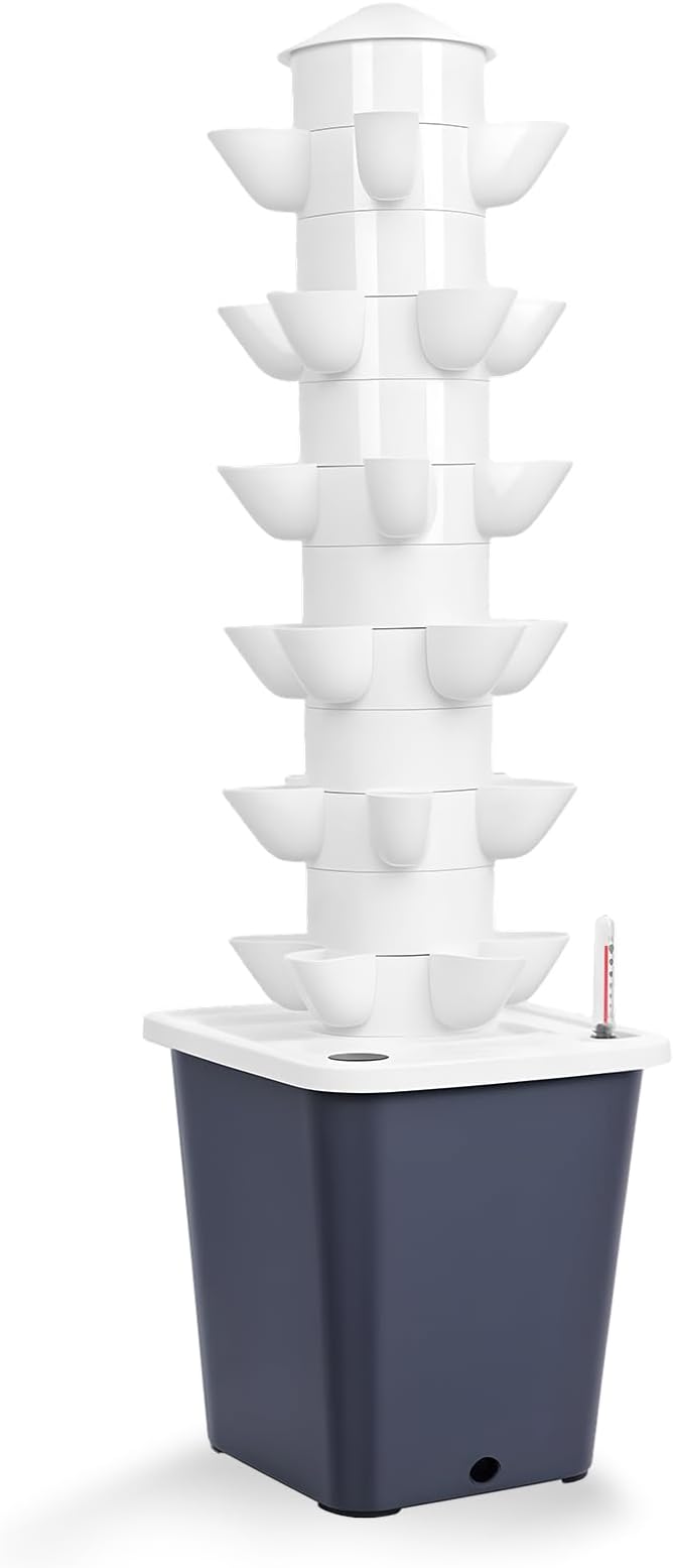 Hydroponic Growing Tower with 10L Tank, 6 Layers 30 Plants Indoor Outdoor Hydroponics Growing System, Soilless Cultivation Herbs Fruits Vegetables Vertical Planter Tower Garden Set Black US