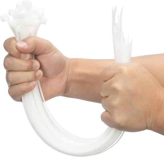 XINGO 16 inch White Zip Ties Heavy Duty 100 Pack, 200 LBS Ultra Strong Plastic Wire Ties, Large Cable Ties Extra Long Tie Wraps, Indoor and Outdoor UV Resistant