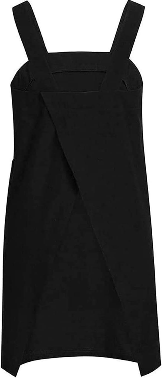 WROLEM Women's Practical Cross Back Pinafore Apron with Large Pockets Home Kitchen,Restaurant,Coffee House,Cooking,Gardening