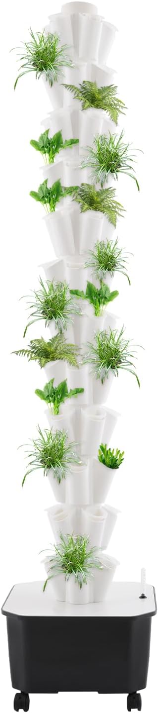 12-Tier 60-Hole Indoor Hydroponic Grow Tower, Vertical Garden System with 6.6Gal Tank & Water Pump, Self-Watering for Herbs, Lettuce, Strawberries, Space Saving Indoor Gardening for Home, Apartment