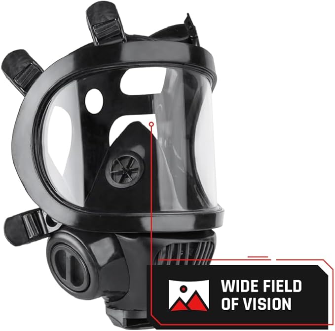 Parcil Distribution CS-100 Full-Face Respirator - Class 3 - Survival & Chemical Respirator Mask - 6-Point Harness & Dual 40mm NATO