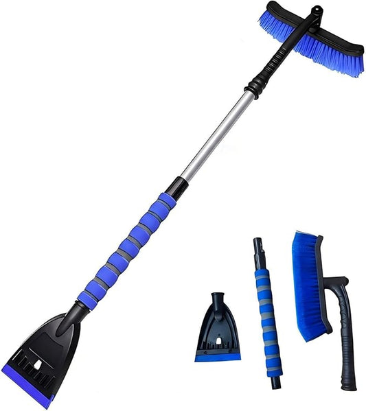 Snow Brush and Ice Scrapers for Car Windshield, 360° Pivoting Brush Head Detachable Snow Scrapers with Ergonomic Foam Grip;36inch Extendable Snow Brushs for SUV and truck SUV,Blue,Car Accessories