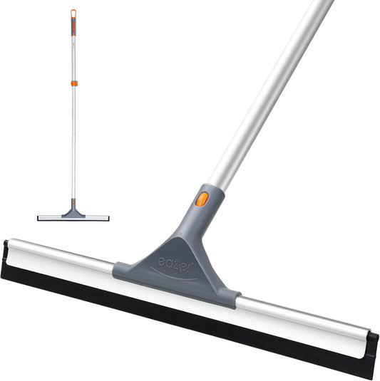 Eazer Floor Squeegee Broom: Heavy Duty Scrubber with Extendable 50.3'' Aluminum Pole and Rubber Blade for Kitchen, Swimming Pool, Concrete Floors,Shower,Tiles,Garages,Windows,Glass,Pet Hair Removal
