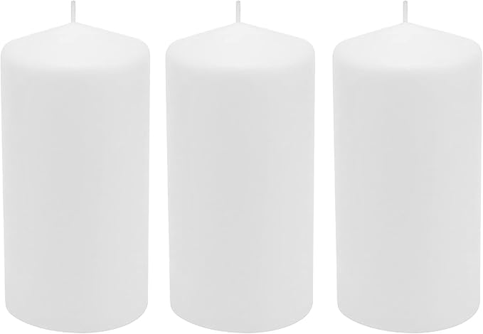 Stonebriar 3 Pack Tall 3 x 6 Inch 65 Hour Long Burning Unscented White Wax Pillar Candles