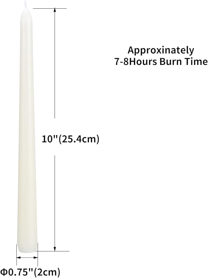 flamecan Ivory Taper Candles, Set of 40 Unscented and Smokeless 10 Inch Taper Candles Long Burning, Paraffin Wax with Cotton Wicks for Burning Approxinately 7-8 Hours Time