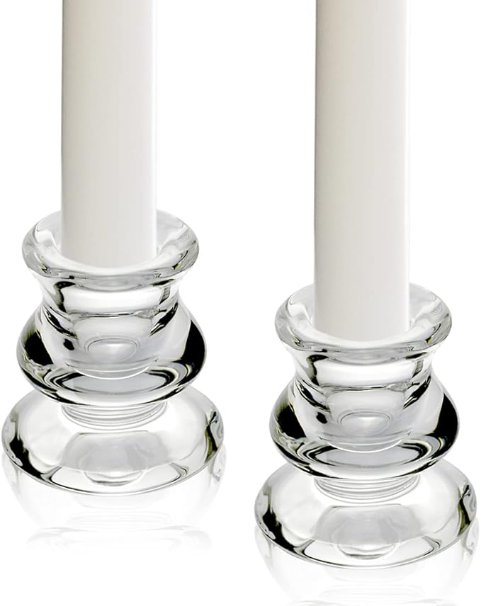 Clear Glass Candlestick Holders, Set of 6 Taper Candle Holders for Wedding, Decoration and Dinning