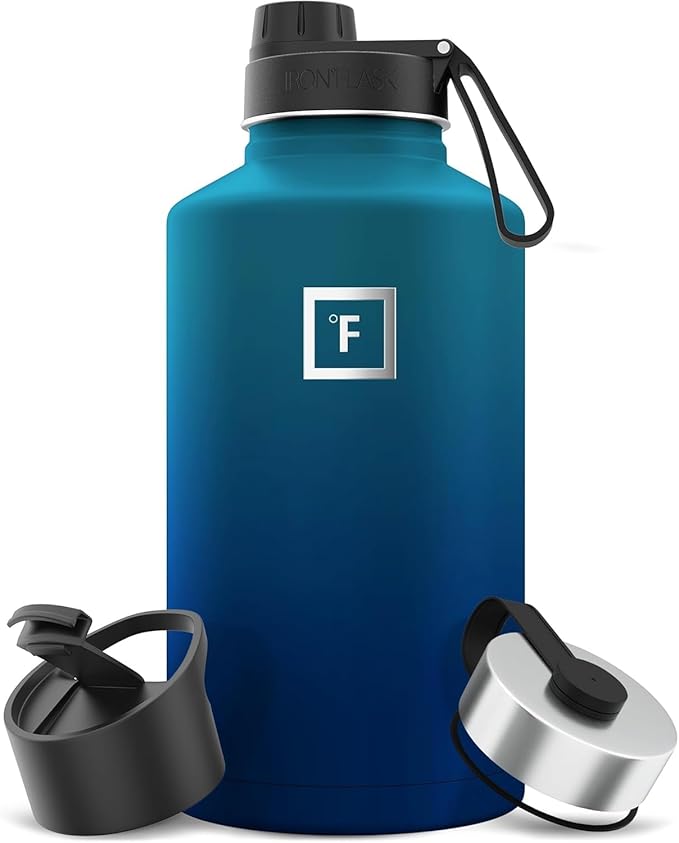 IRON °FLASK Camping & Hiking Hydration Flask with Spout, Wide Mouth Insulated Stainless Steel Sports Water Bottle - 64 oz Dark Night