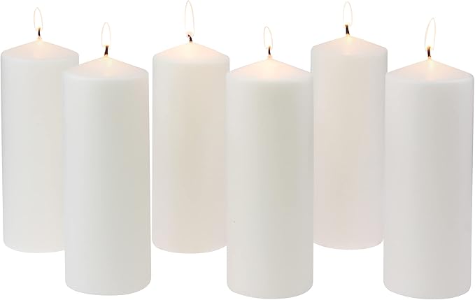 Stonebriar Unscented White Tall Pillar Candles, 80 Hour Burning Candle Pillars, Perfect for Decor, Weddings, Emergencies 3" X 8", 6 count