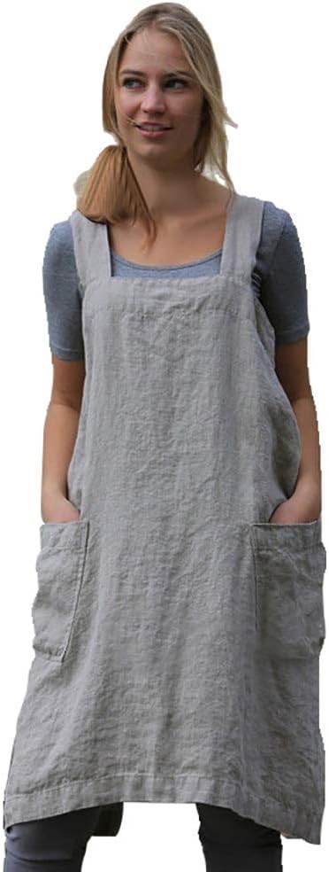 WROLEM Women's Practical Cross Back Pinafore Apron with Large Pockets Home Kitchen,Restaurant,Coffee House,Cooking,Gardening