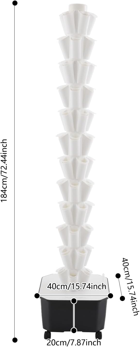 12-Tier 60-Hole Indoor Hydroponic Grow Tower, Vertical Garden System with 6.6Gal Tank & Water Pump, Self-Watering for Herbs, Lettuce, Strawberries, Space Saving Indoor Gardening for Home, Apartment