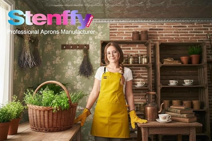 Kitchen Apron, Work Apron, Canvas, Multiple Pockets, Gardening, Painting, BBQ, Artist, Carpenter, Sizes M to XXL, Yellow