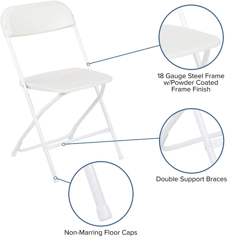 Flash Furniture Hercules Series Plastic Folding Chairs for Parties and Weddings, Stackable Commercial Event Seats with 650-lb. Static Weight Capacity, Set of 2, White