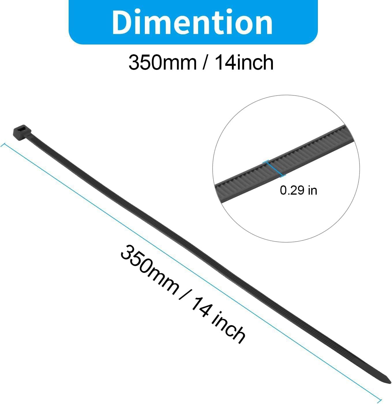 XINGO 14 Inch White Zip Ties Heavy Duty 100 Pack, 120 LBS Tensile Strength, Premium Nylon Cable Wire Ties, Self-locking Plastic Ties for Indoor and Outdoor Use