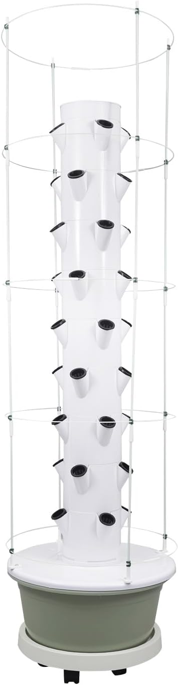 Hydroponic Growing Tower with Climbing Trellis, 30L Water Tank & Automatic Timer, Indoor Outdoor Vertical Garden System for Vegetables Herbs Strawberries (Light Green - 36 Holes)