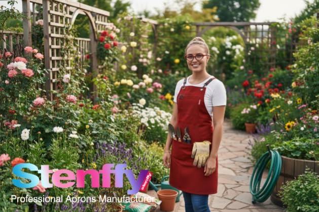 Kitchen Apron, Work Apron, Canvas, Multiple Pockets, Gardening, Painting, BBQ, Artist, Carpenter, Sizes M to XXL, Red