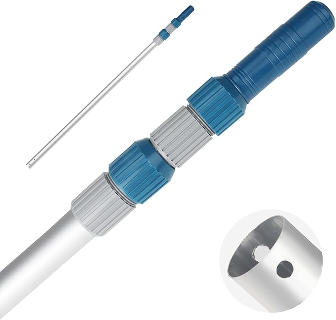 Professional 12 Foot Telescopic Aluminum Swimming Pool Pole - Attach Connect Skimmer Nets, Rakes, Brushes, Vacuum Heads Cleaning