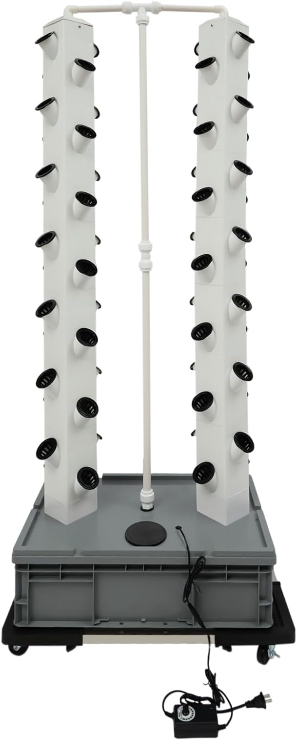 Hydroponics Growing System Kit 2 Tower 56 Pods Vertical Garden Tower Garden Growing System with Timer, Wheels, Indoor Hydroponic Planter for Vegetable, Fruit, Flower (Gray, 56 Pods)