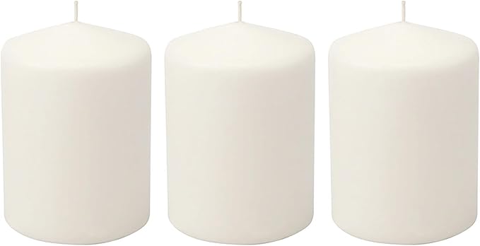 Stonebriar 3 Pack Tall 3 x 4 Inch 35 Hour Long Burning Unscented White Wax Pillar Candles