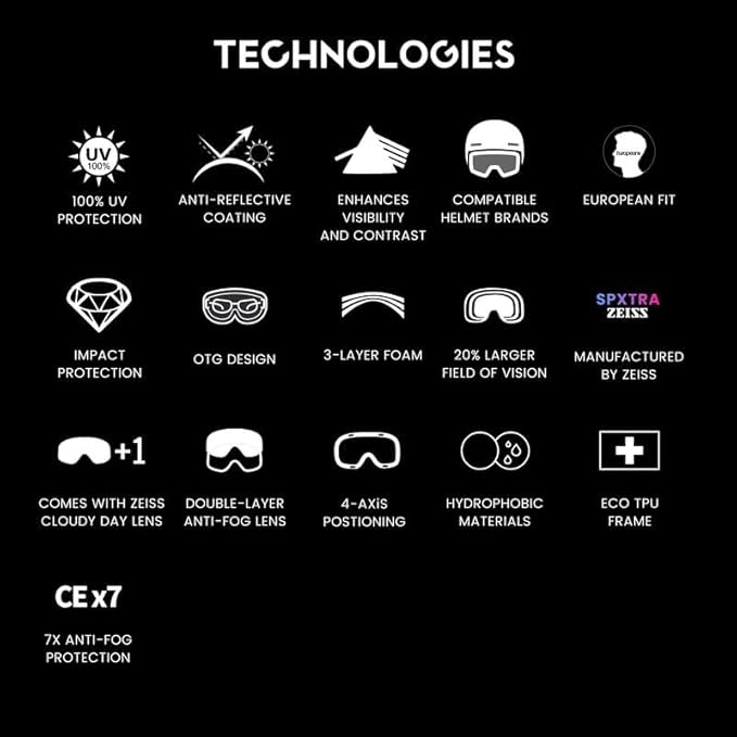 Powster Ski Goggles Snow OTG Snowboard Goggles Magnetic Interchangeable Lens Frameless UV Protection Anti-fog mobile Skating