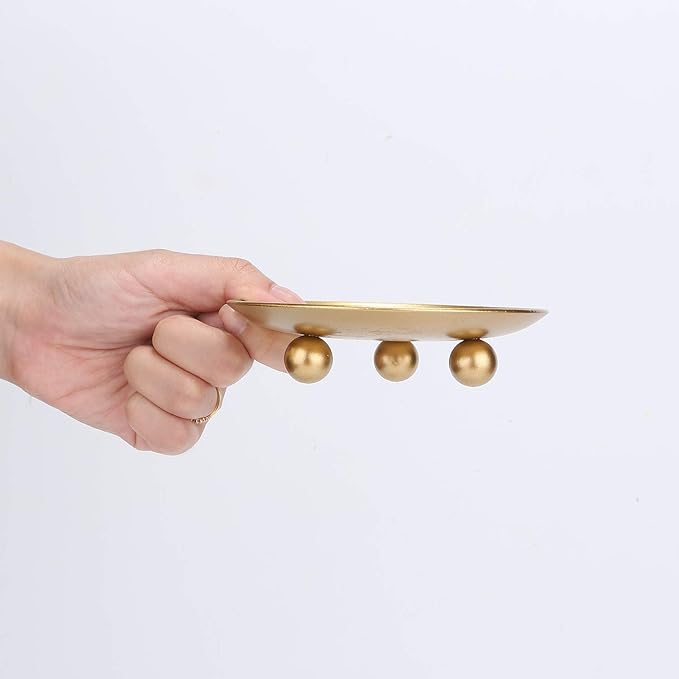 Iron Plate Candle Holder, Gold, Decorative Iron Pillar Candle Holder, Set of 3,Candle Stand for Wax Candles