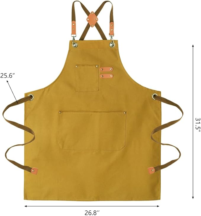 Chef Aprons for Men Canvas Apron with Large Pockets and Adjustable Neck Strap for Cooking,BBQ, Gardening