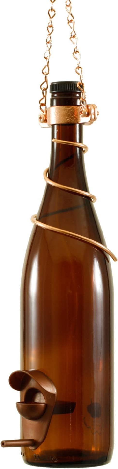 Blue Ridge Mountain Wine Bottle Feeder, Backyard & Garden Decor, Hanging Bird Feeder, Outdoor Use, 25oz Seed Capacity, Amber & Copper