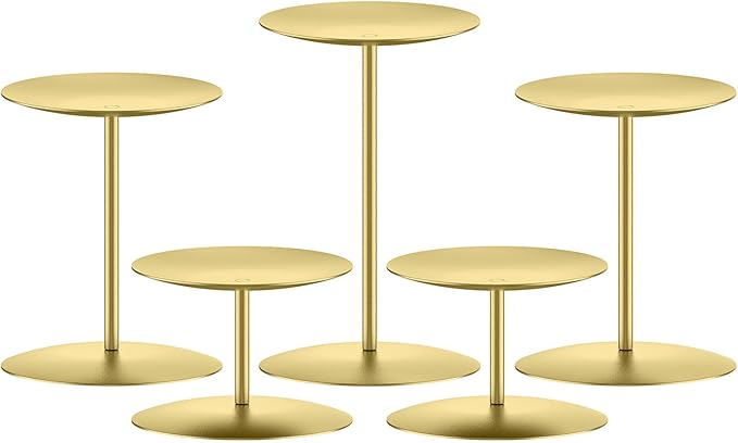 smtyle Christmas Gold Candle Holders for Pillar Candles Table Centerpieces Indoor Decoration Set of 5 Mantel Setting Dinner Party Wedding Event Elegant Gift