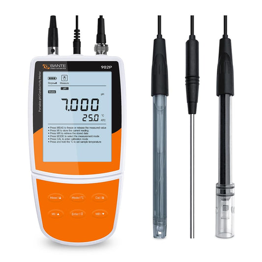 Bante 902P Portable pH Conductivity Meter | Multi-Parameter Meter for Measuring pH, Conductivity, TDS, Salinity, Resistivity, ORP and Temperature | Accuracy ±0.002 pH, ±1% F.S.