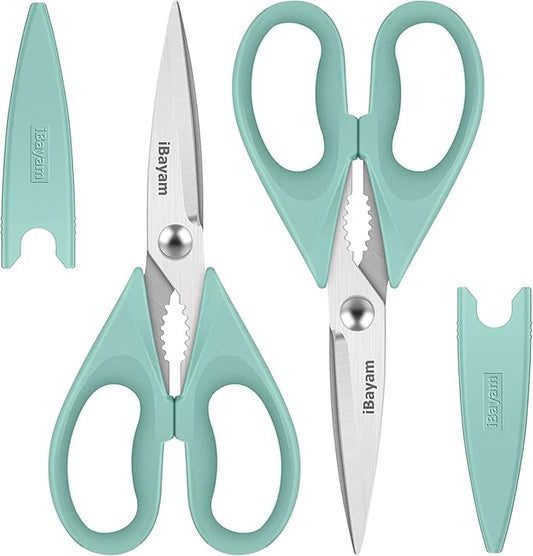 Kitchen Shears, iBayam Kitchen Scissors Heavy Duty Meat Scissors Poultry Shears, Dishwasher Safe Food Cooking Scissor All Purpose Stainless Steel Utility Scissor, 2-Pack (Aqua Sky)