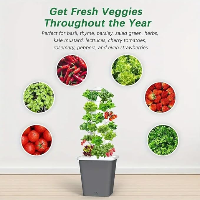 Hydroponic Growing System Outdoor Indoor Vertical Garden Home Gardening System Vertical Garden Planter with Pump and Movable Water Tank Vegetable Plant Gift for Gardening Lover White (30-Plant)